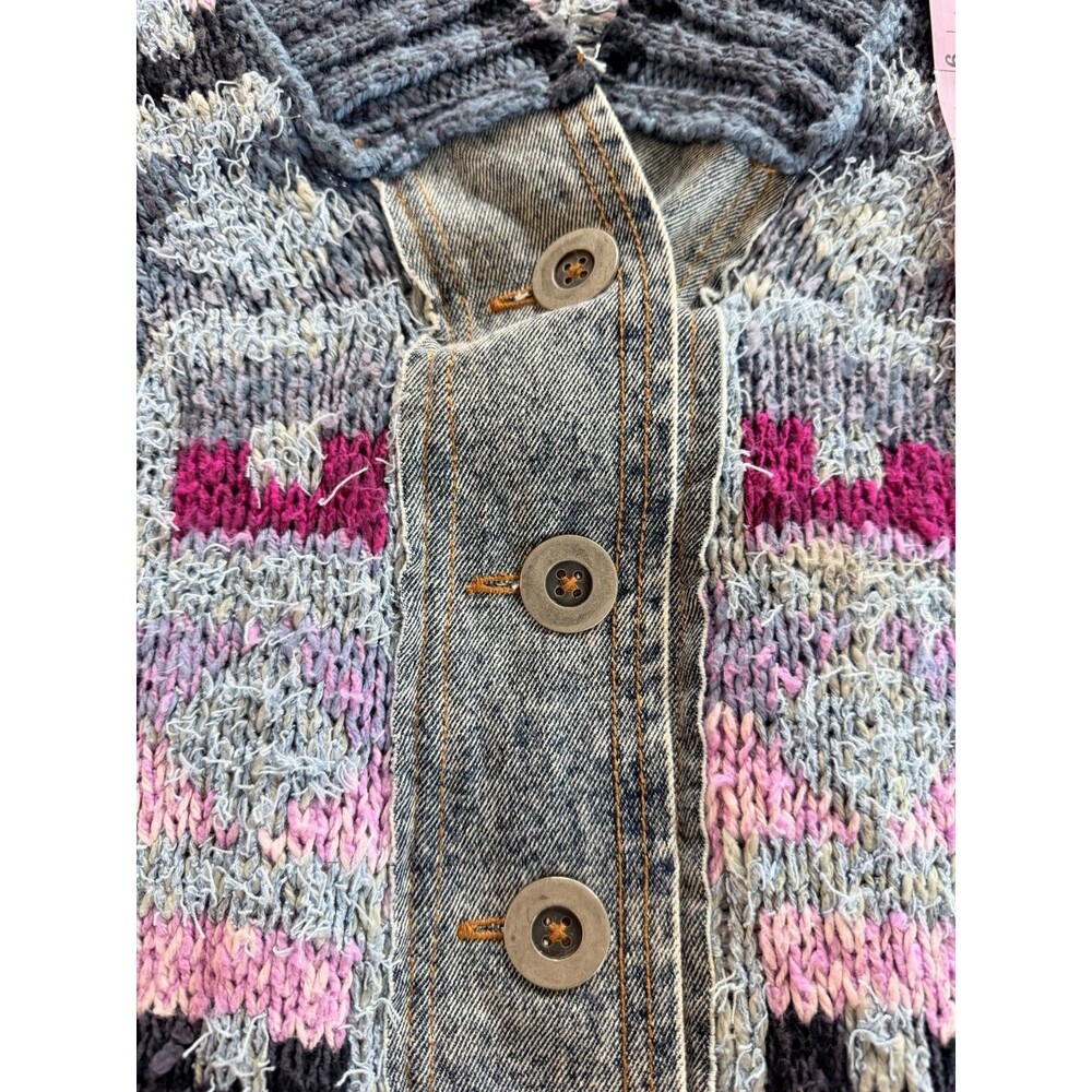 Free People Bluebell Oversized Cardigan Small Denim Aztec Boho Indie Sleeze Top - Picture 8 of 11